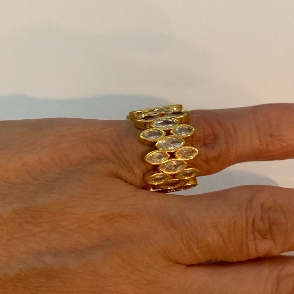 Anthropologie 14 k gold plated crystal ring 
Size 5-7
